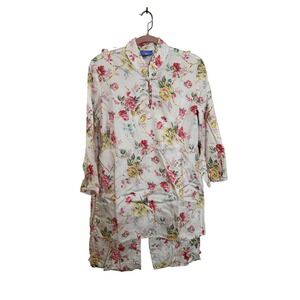 Pine Cone Hill Floral Pajama Set Size L White Pink Cotton Frog Knot Cottagecore